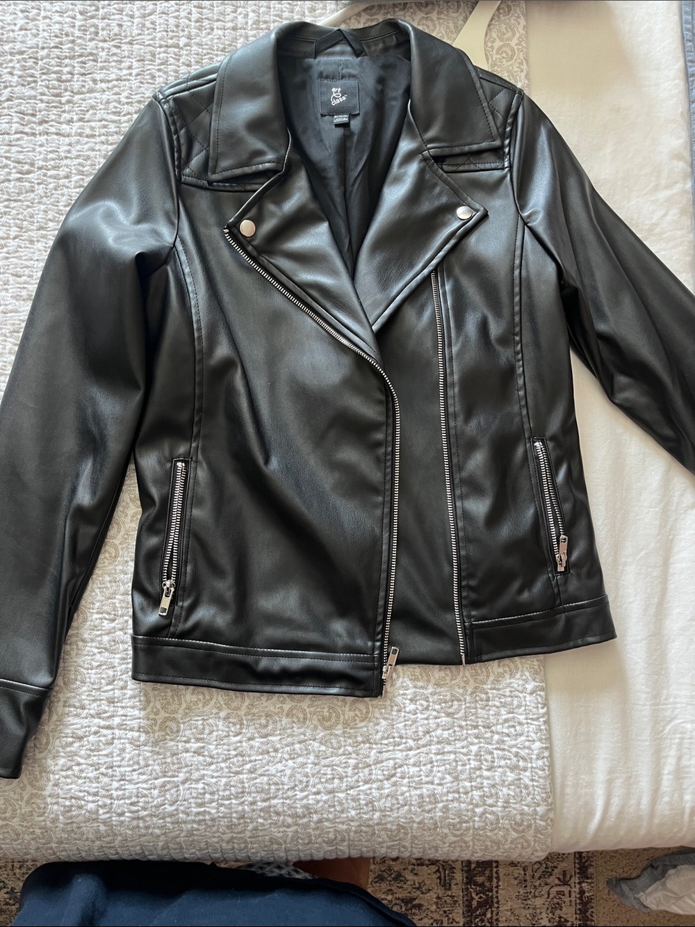 art class Black Faux Leather Moto Jacket for Kids